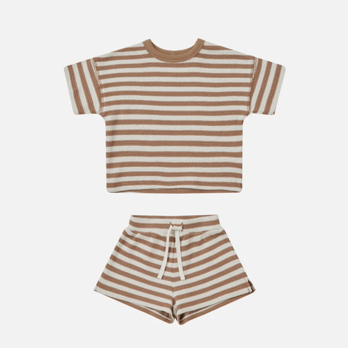 Quincy Mae Quincy Mae- Waffle tee + short set - Clay stripe