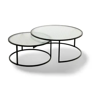 Dulaire Salontafel Rond Zwart Glas Metaal 2 st. - Ø 89 cm