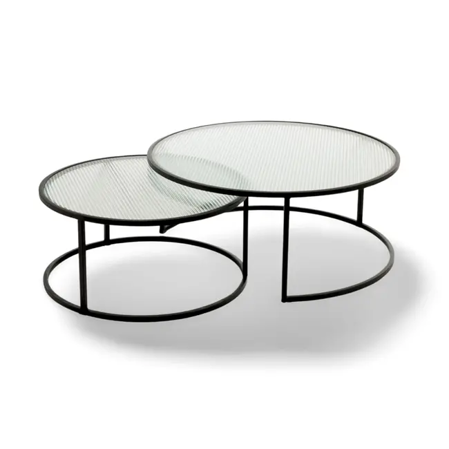 Salontafel Rond Zwart Glas Metaal 2 st. - Ø 89 cm