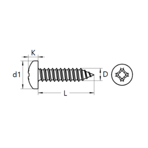 KING Microschroeven Plaatschroef - 1,2 x 5 mm - Staal zwart - Bolkop - 100 stuks