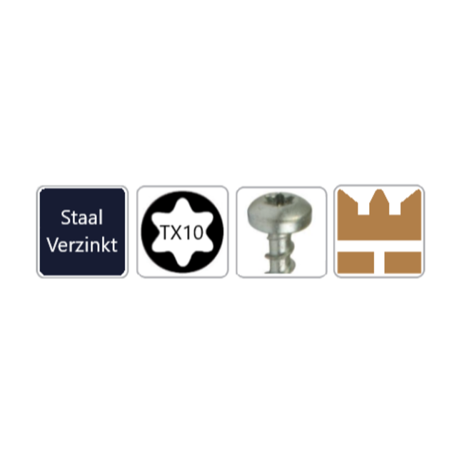 Spaanplaatschroef 3 x 16 - Bolkop - TORX - Staal verzinkt - 25 stuks