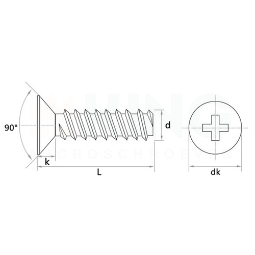 KING Microschroeven Plaatschroef voor kunststof 2,6 x 4 mm - Verzonken kop - RVS -  50 stuks