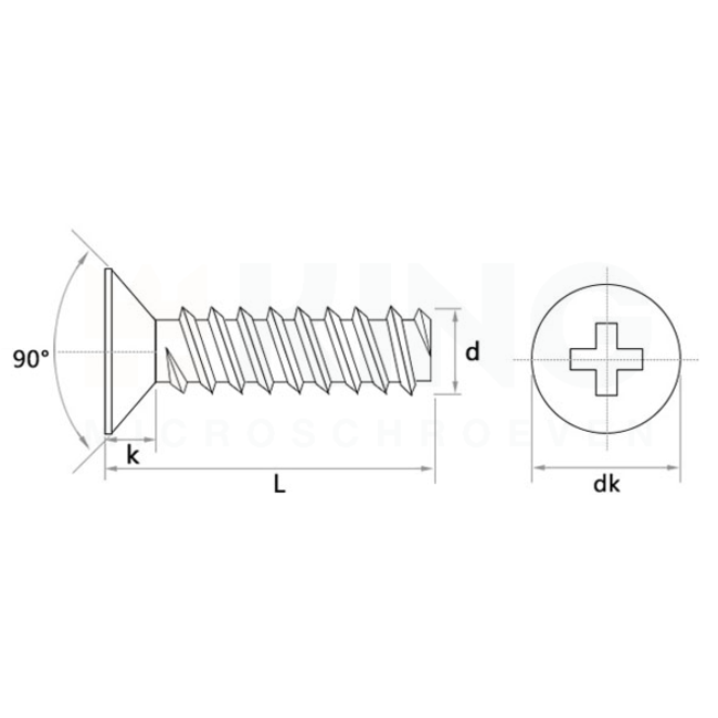 Plaatschroef voor kunststof 1,4 x 10 mm - Verzonken kop - RVS -  50 stuks