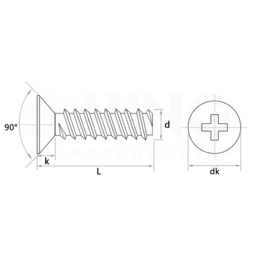 KING Microschroeven Plaatschroef voor kunststof 1,7 x 6 mm - Verzonken kop - RVS -  50 stuks