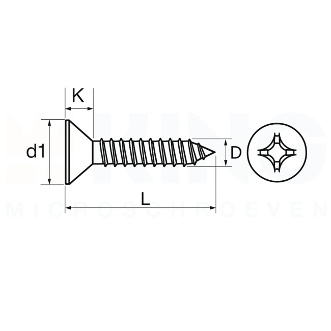 Plaatschroef 1,7 x 12 mm - RVS - Verzonken kop - 50 stuks