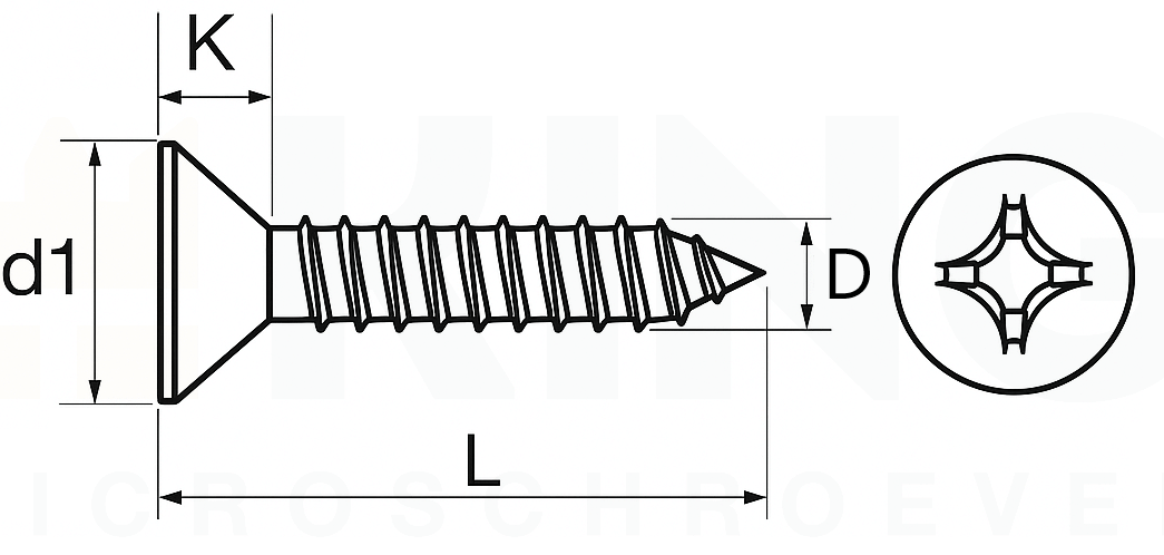 Maattabel afbeelding RVS verzonken kop schroef
