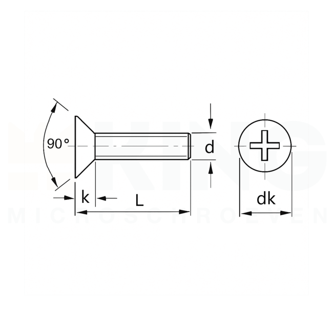Verzonken kruiskopschroef M1,4 x 8 - Staal zwart - 50 stuks