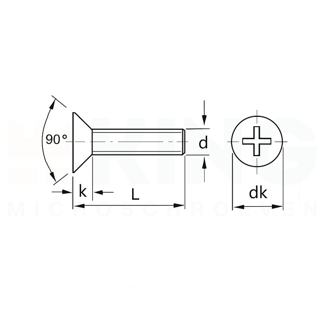 Verzonken kopschroef | M2 x 4 -  DIN 965 - RVS - Kruiskop - 100 stuks