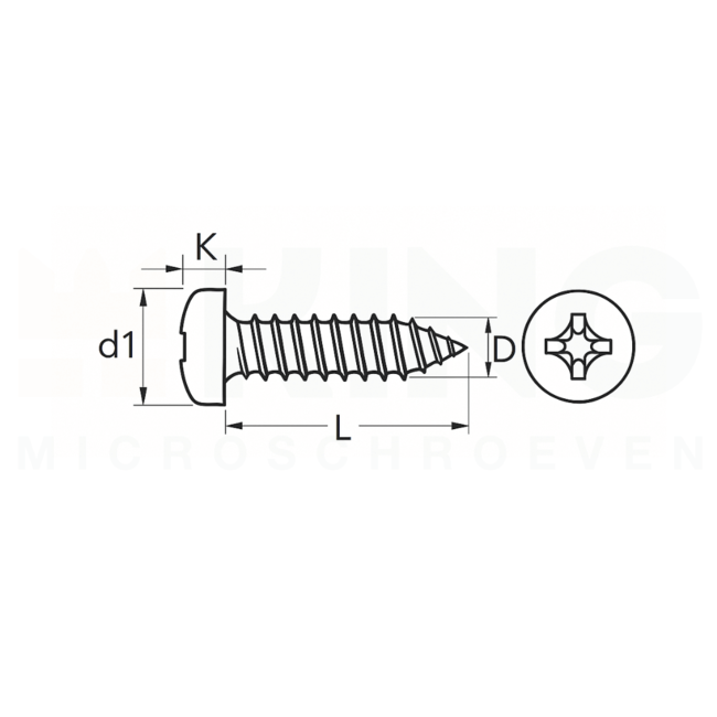 Plaatschroef - 1,7 x 8 mm - Staal zwart - Bolkop - 100 stuks