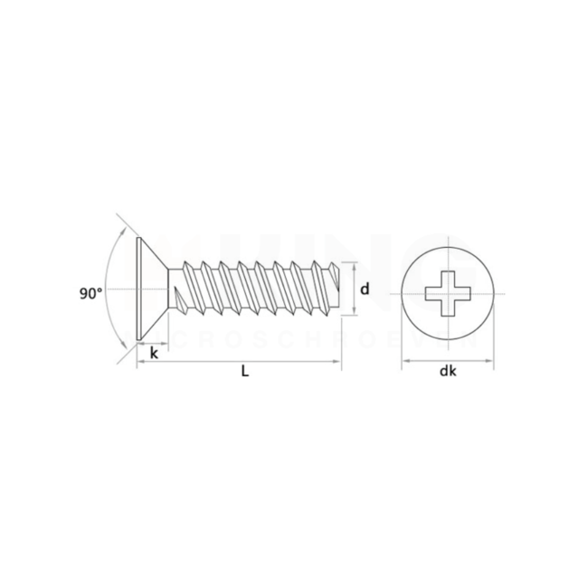 Plaatschroef voor kunststof 2,6 x 8 mm - Verzonken kop - RVS -  50 stuks