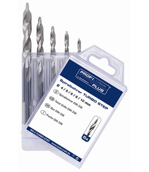 Bohrcraft Profi-plus Spiraalborenset 4mm - 10mm | TURBO STEP - 5-delig - DIN 338 HSS-G