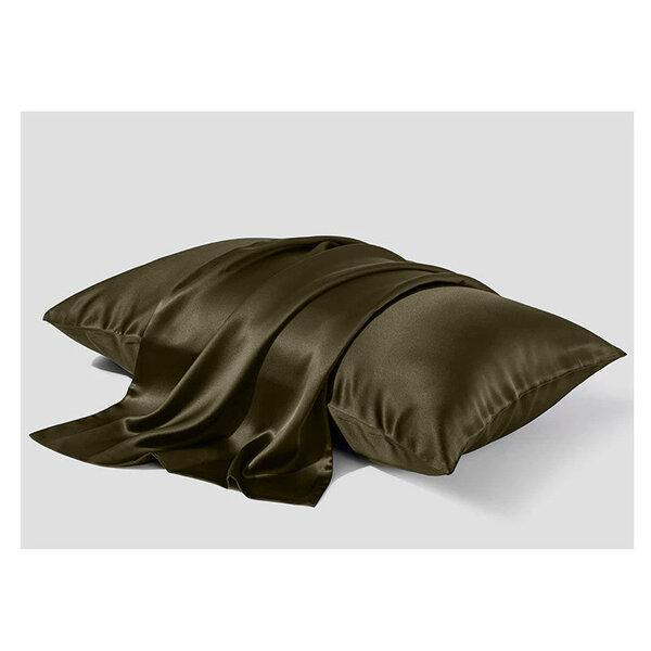 Zijden kussensloop 22mm kaki groen