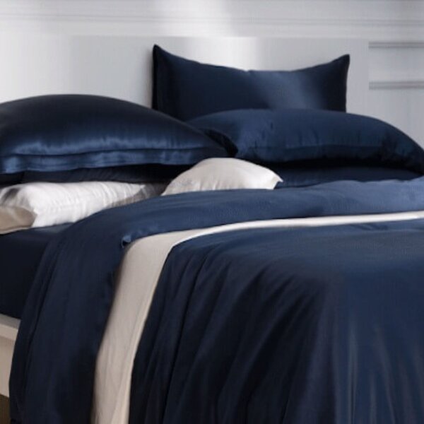 Silk duvet cover 22momme navy blue
