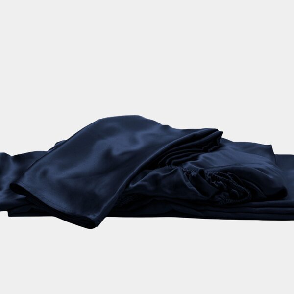 Silk fitted sheet 22momme navy blue