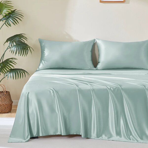 Silk flat sheet 22momme morning blue