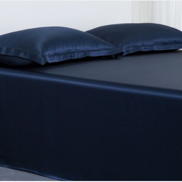 Silk flat sheet 22momme navy blue