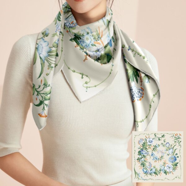 Bufanda de seda floral, 100% seda