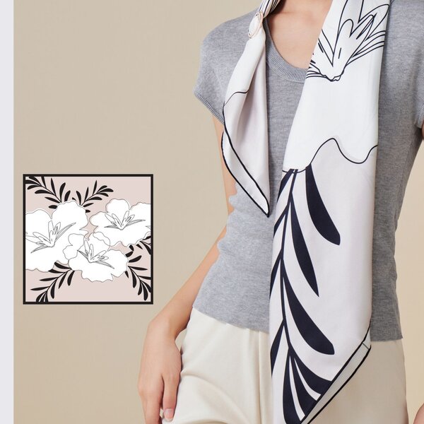 Foulard en soie floral, 100% soie