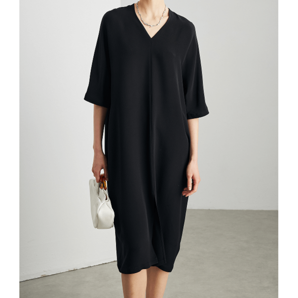 Vestido de seda mujer 30 momme – escote en V y corte holgado