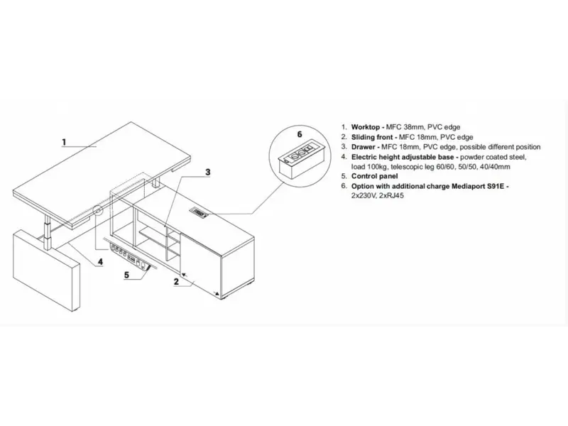 Mito bureau réglable en hauteur version Fenix