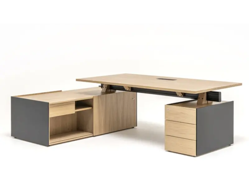 Mdd Viga directiebureau met breed dressoir en eiken of Fenix tafelblad