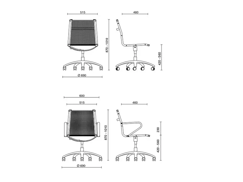 Ice chaise de visiteur avec ou sans accoudoirs