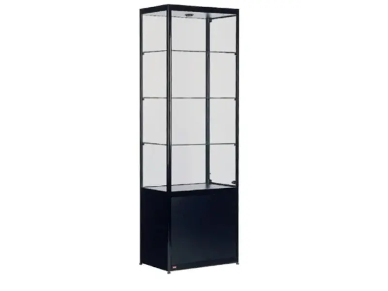 Vitrine Pictor avec spot L60 reposant sur une armoire verrouillable