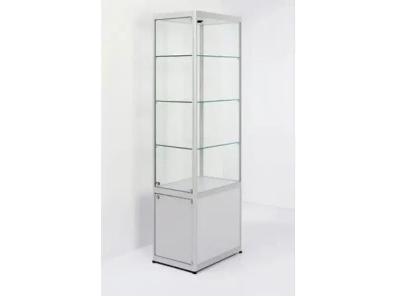 Vitrine Pictor avec spot L60 reposant sur une armoire verrouillable