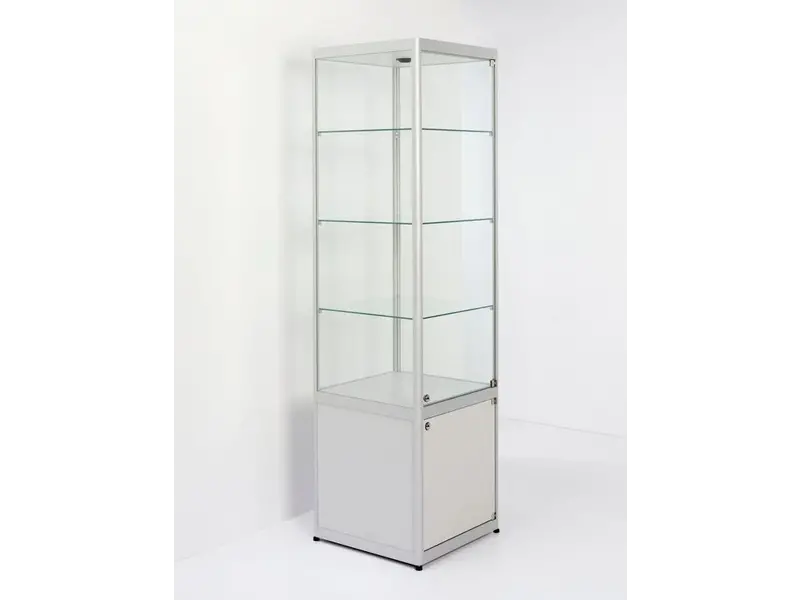 Vitrine Pictor avec spot L50 reposant sur une armoire verrouillable