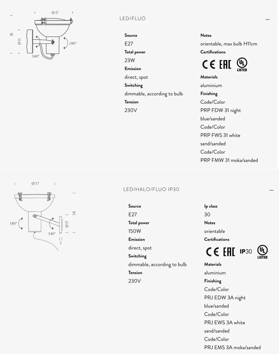 Nemo lighting  Nemo Applique murales Projecteur 165 ou 365