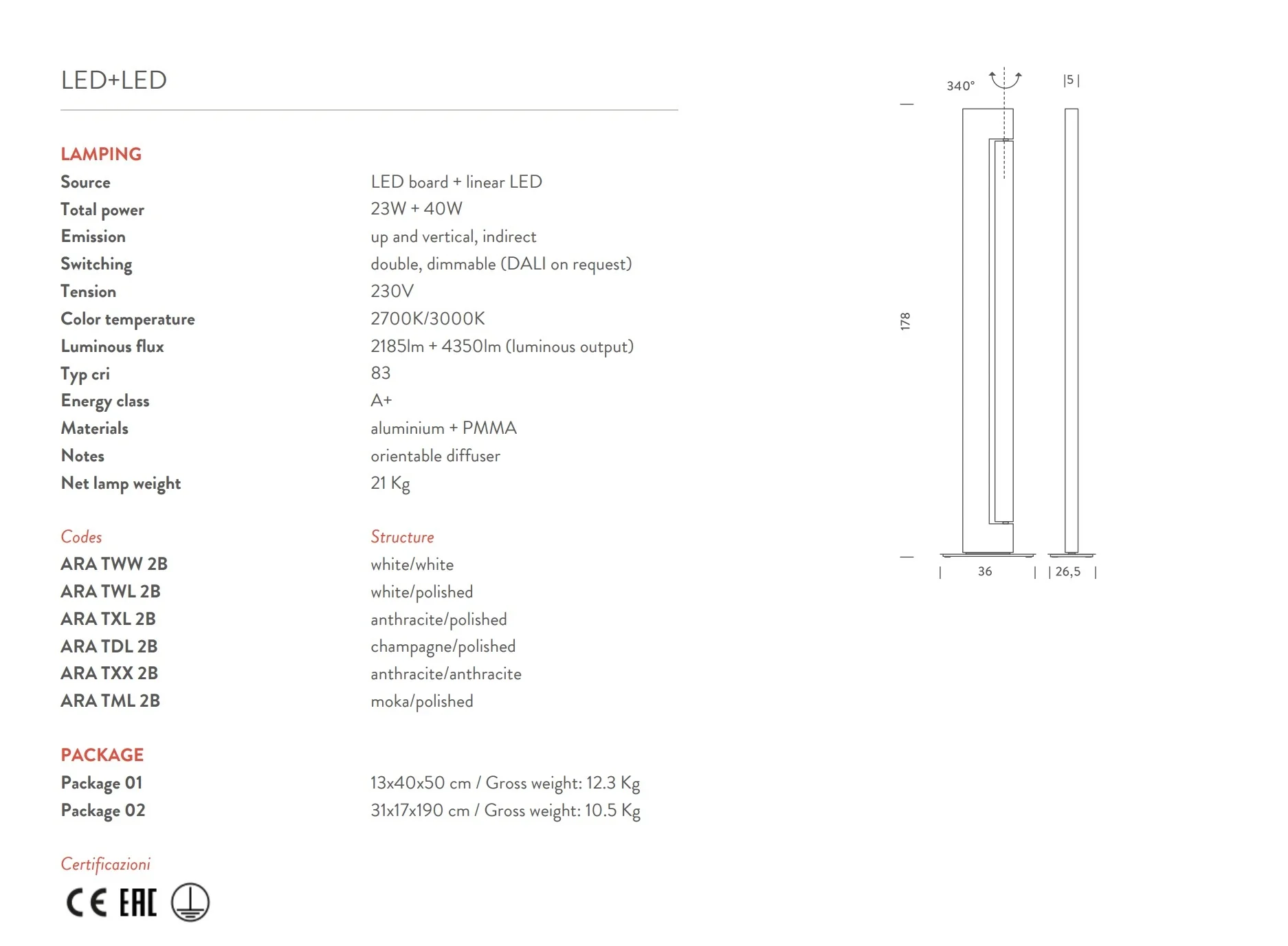 Nemo lighting  Nemo Ara MK3 LED Lampadaire