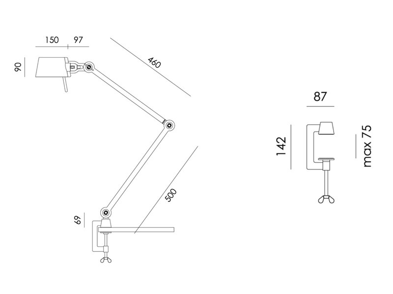 Bolt bureaulamp 2 arm met klem