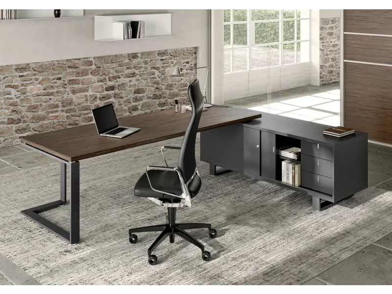 Alea Archimede  directiebureau in L-vorm met lage aanbouwkast Archimede  directiebureau in L-vorm met lage aanbouwkast