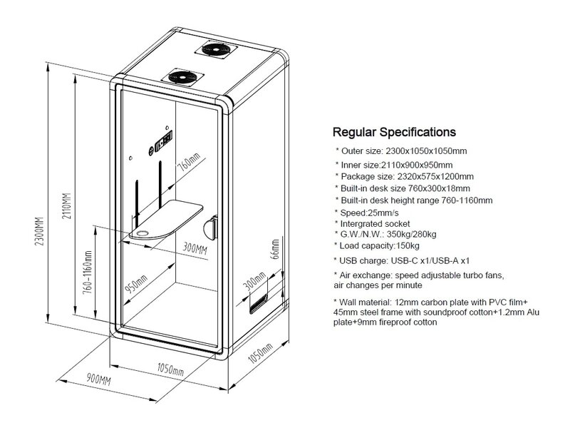 X-Pod Belcel – Akoestische 1-Persoons Werk- en Belcabine met Verstelbare Tafel, Verlichting & Ventilatie | Direct Leverbaar