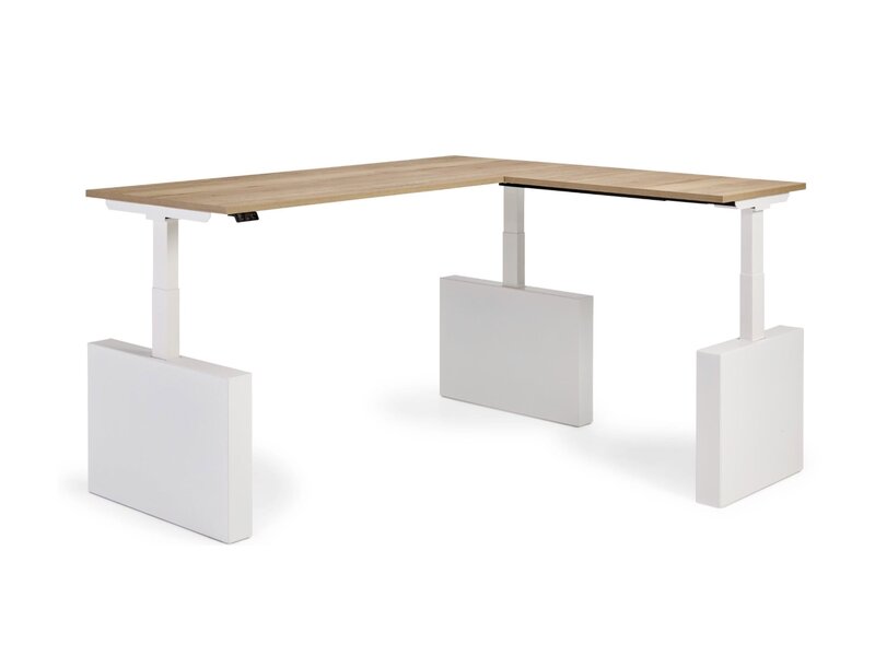 Flexaro Flex bureau d’angle assis-debout électrique avec flanc métallique – Design épuré, câble invisible et ergonomie maximale