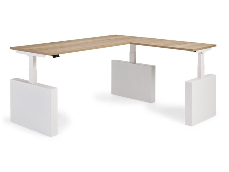 Flexaro Flex elektrisch zit-sta hoekbureau met metalen wang – Ergonomisch hoekbureau met strak design en weggewerkte bekabeling