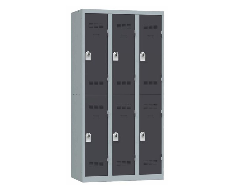Casier vestiaire Vinco métallique 6 cases – Armoire monobloc industrielle avec haute résistance, ventilation et serrure sécurisée