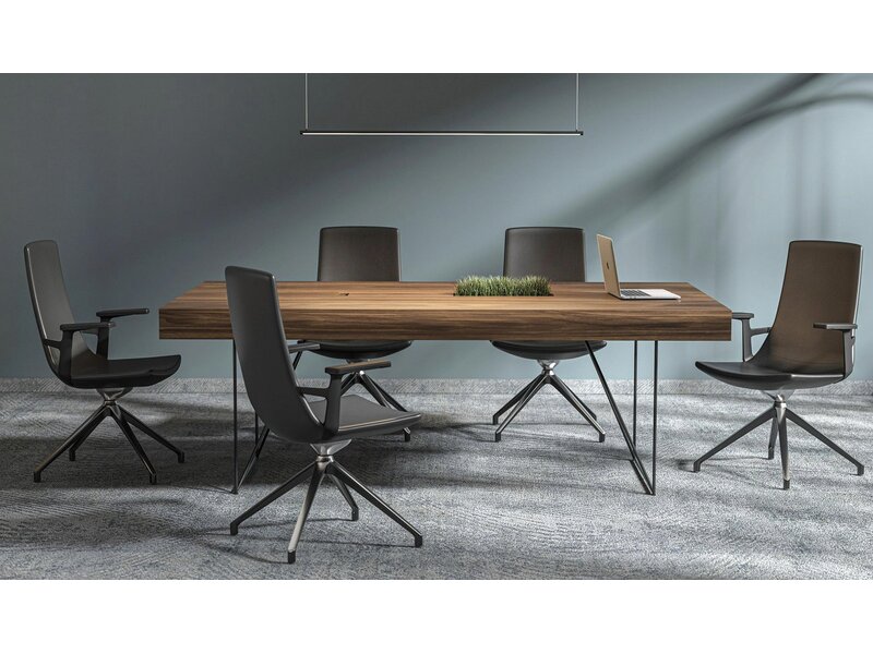 Narbutas Air executive vergadertafel in fineerhout – Design vergadertafel met geïntegreerd kabelbeheer voor directie en vergaderruimtes