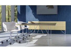 Narbutas Air lage kast in fineerhout – Design dressoir met zwevend effect en metalen poten