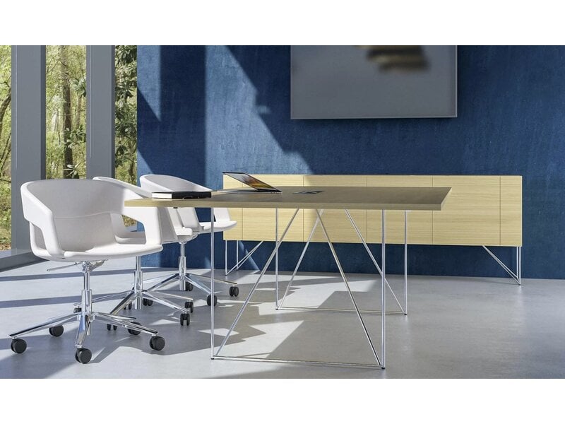 Narbutas Air lage kast in fineerhout – Design dressoir met zwevend effect en metalen poten