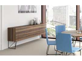 Narbutas Air lage kast in fineerhout – Design dressoir met zwevend effect en metalen poten