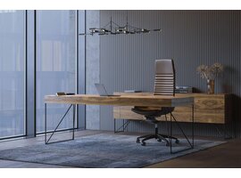 Narbutas Air executive bureau in fineerhout – Design directiebureau met geïntegreerd kabelbeheer en zwevend effect