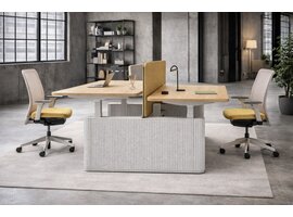 MDD Ogi Drive elektrisch verstelbaar zit-sta benchbureau met PET-viltpanelen – ergonomische en akoestische duo-werkplek