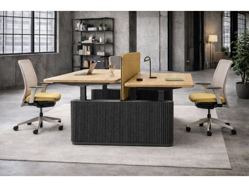 MDD Ogi Drive elektrisch verstelbaar zit-sta benchbureau met PET-viltpanelen – ergonomische en akoestische duo-werkplek