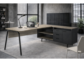 Narbutas Round L-bureau met vaste aanbouw – flexibel werkplekconcept voor moderne kantoren