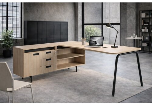 Round L-bureau met vaste aanbouw