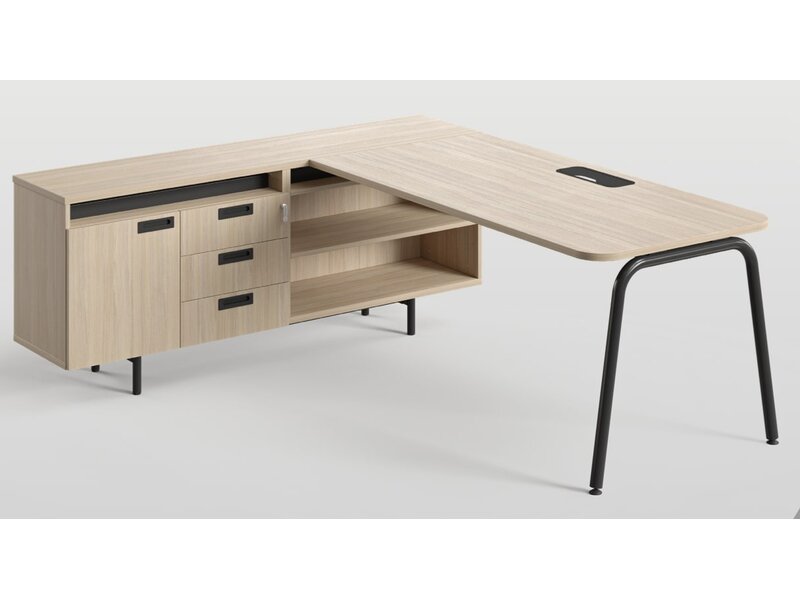 Narbutas Round L-bureau met vaste aanbouw – flexibel werkplekconcept voor moderne kantoren