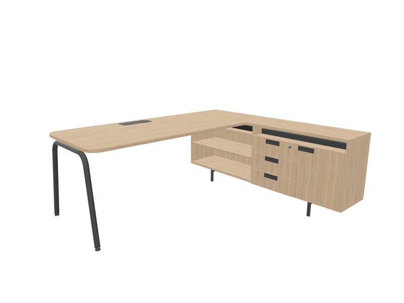 Narbutas Round L-bureau met vaste aanbouw – flexibel werkplekconcept voor moderne kantoren