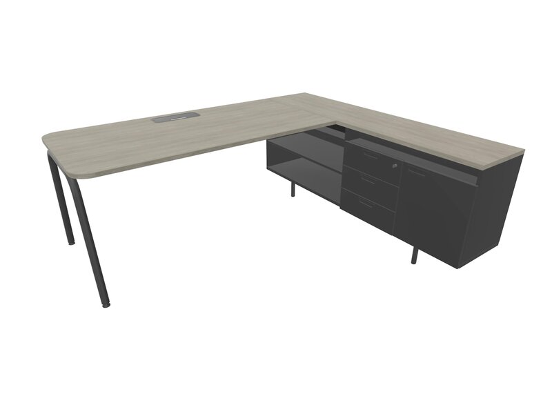 Narbutas Round L-bureau met vaste aanbouw – flexibel werkplekconcept voor moderne kantoren