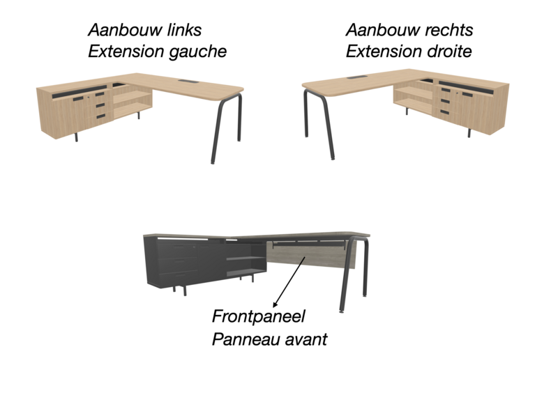 Narbutas Round L-bureau met vaste aanbouw – flexibel werkplekconcept voor moderne kantoren